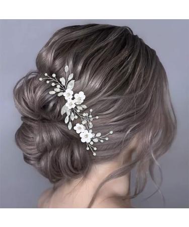Gorais Flower Bride Wedding Hair Pins - Silver Rhinestone & Pearl Hair Clips for Women and Girls (Pack of 2) - Buy Online on GoSupps.com