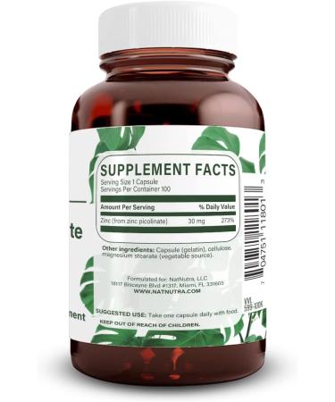 Natural Nutra Zinc Picolinate 30mg Double Strength Supplement for Growth, Immune & Thyroid Support - 100 Capsules - Buy Online on GoSupps.com
