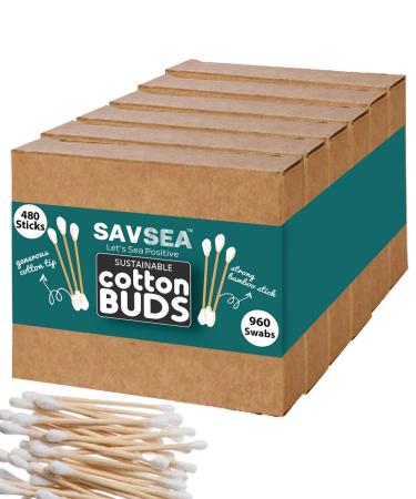 Bamboo Cotton Ear Buds Swabs 480 Stems 960 Swabs (Pack Of 6) Multipurpose Double Tip Cotton Earbuds Swabs With Sustainable Bamboo Better Than Wooden Stick Cotton Swabs For Ear