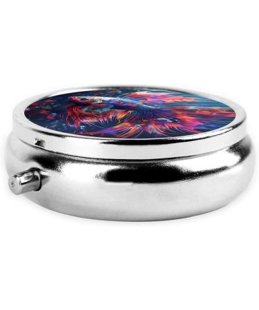 Colorful Fish & Flowers Portable Pill Box - Round Mini 3-Compartment Metal Container for Small Pills | Ideal Travel Accessory - Buy Online on GoSupps.com