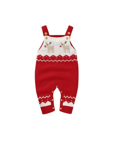 mimixiong Baby Sweater Romper Christmas Jumpsuits Knitted Reindeer Sling Outfit Clothes 0-6 Months Red