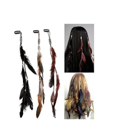 Buy ICYANG Women Feather Hair Clips - Handmade Boho Hippie Hair Extensions & Accessories - Set of 3 for Stylish DIY Hairpins - Buy Online on GoSupps.com