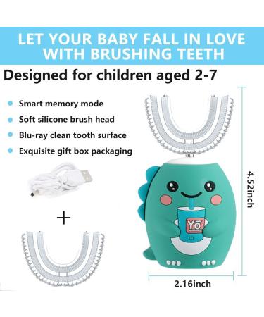Kids Ultrasonic Electric Toothbrush | U-Shaped Automatic 360 Cleaning | Six Smart Modes | Auto Whitening, IPX7 Waterproof Design for Children Ages 2-7 | Green - Buy Online on GoSupps.com