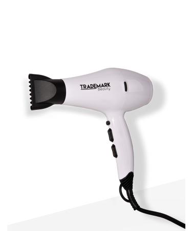 Trademark Beauty Speedy Blo Hair Dryer Professional Strength Blow Dryer with Diffuser & 2 Concentrator Nozzles Faster Dry Time Compact Lightweight and Durable White