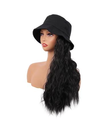 MapofBeauty 24 Inch Black Hat Wig - Long Wavy Curly Synthetic Daily Use Wig - Buy Online on GoSupps.com