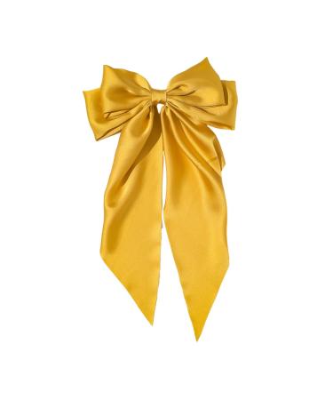 Ribbon Bowknot Decor Hair Pin Satin Fabric Spring Hair Clip Anti-slip Design Decorative Bow Ribbon Back Head Hair Clip Hair Yellow