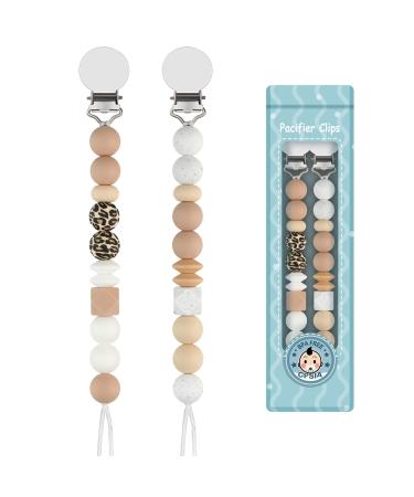 Kowlone pacifier chain Young girls silicone dummy clips pacifier band pacifier chains pacifier clips holder for baby shower 2-pack (leopard) b: leopard