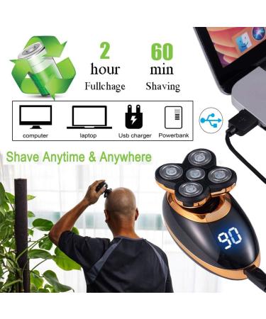 Electric Shaver Razor for Men Mens Shaver Trimmer Grooming 5 in 1 Rotary Cordless Hair Clippers for Perfect Bald Look with 4D Floating 5 Razor Head LED Display IPX7 Waterproof Quick USB Rechargeable Gold - Buy Online on GoSupps.com