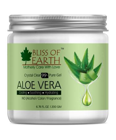 BLISS OF EARTH Aloe Vera Gel Pure Crystal Clear Best For Face Body Hair Effective Cooling Soothing Hydrating Colour And Fragrance Free Alcohol And Paraben Free 200gm