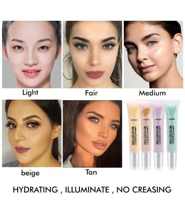 4 Pcs Color Corrector & Full Coverage Liquid Concealer Set | Moisturizing Lightweight Formula | Waterproof Green & Purple Correcting Concealer for Dark Circles & Dry Skin - Buy Online on GoSupps.com