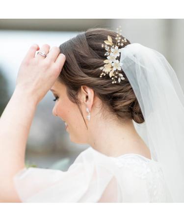 Gold Wedding Hair Accessories Comb with Rhinestone Crystal Flower for Brides and Bridal Party - Buy Online on GoSupps.com