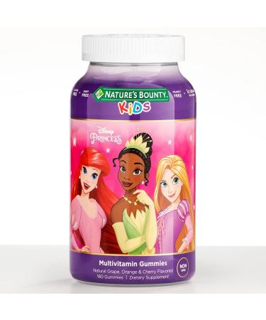 Nature's Bounty Disney Princess Kids Gummy Multivitamin, Natural Grape, Orange & Cherry Flavored, No Gluten, Dairy, or Peanuts, 180 Gummies