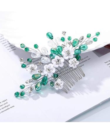 IYOU Princess Green Flower Pearl Hair Comb | Bridal Wedding Headpiece for Girls & Women Elegant Accessories - Buy Online on GoSupps.com