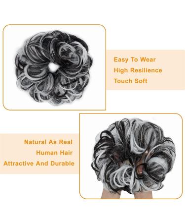 2 PCS Messy Bun Hair Scrunchies, Natural Black Mix Silver Grey - Updo Ponytail Hair Extension for Women | Hair Accessories - Buy Online on GoSupps.com