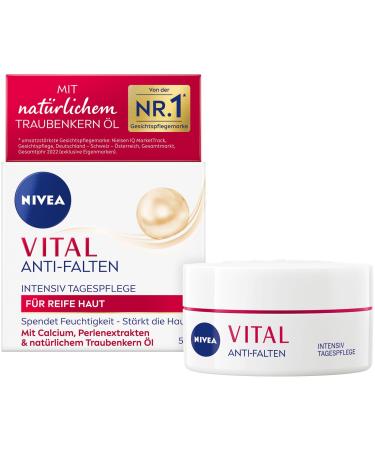 NIVEA VITAL Intensive anti-wrinkle day care for mature skin facial care with calcium pearl extracts and natural grape seed oil day cream for intense hydration (50