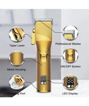 Professional Cordless Hair Clippers & Beard Trimmer for Men - LED Display USB Charging Gold Finish - Top Barber Supplies - Buy Online on GoSupps.com