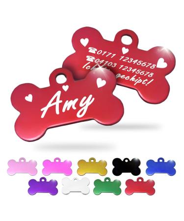 Ibera Gifts - personalized pendants for small to medium -sized dogs and cats in bone shape - engraving dog brand collar dog neck band name personalized dog (red heart) heart red