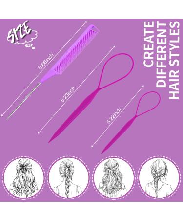 TsMADDTs Hair Loop Tool Set with French Braid Tool and Rat Tail Comb - Purple B-Purple (3 Pack) - Buy Online on GoSupps.com