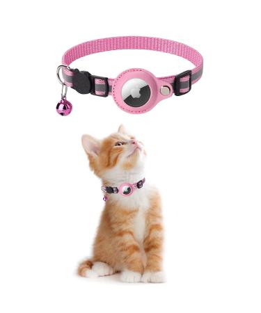 Kolacen Reflecting Airtag Catushage Airtag with Airtag Shell and Bell adjustable Airtag Cat neck band with a stoppable safety buckle for puppies cats kitten (pink)