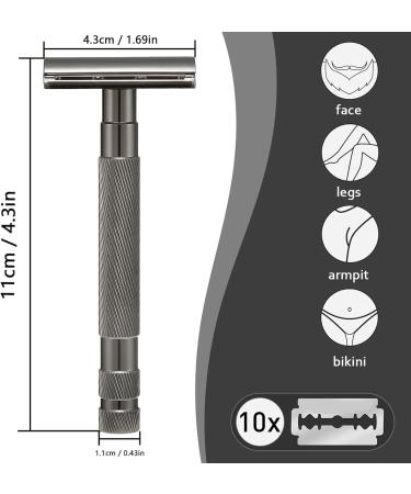 Premium Stainless Steel Manual Wet Razor for Men | Non-Slip Handle + 10 Replacement Blades - Gentle Dual-Sided Shave - Buy Online on GoSupps.com