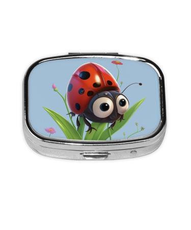 Ladybug Printing 2 Compartment Small Pill Case Cute Small Pill Box Purse Pill Boxs Travel Pill Organizer for Pocket Purse and Travel Gifts