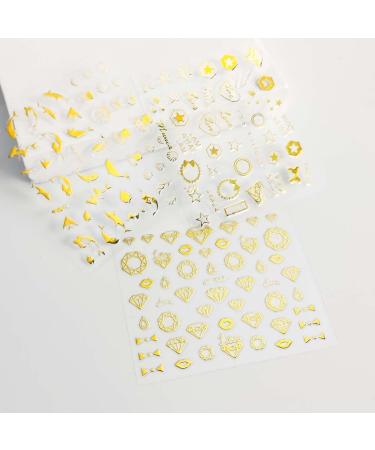 30 Sheets Gold Nail Art Stickers - 3D Self-Adhesive Stars & Hearts for Nail Design - Aurora Line & Moon Decals for Women & Girls - Buy Online on GoSupps.com