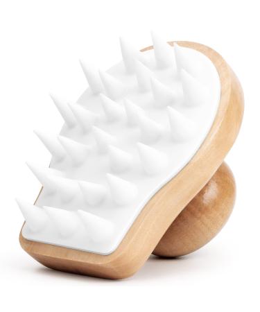 Hair Scalp Massager Shampoo Brush  Hodola Natural Wooden Scalp Scrubber with Soft Rubber Bristles to Remove Dandruff  Scalp Massager Hair Growth for Wet & Dry Hair  Compatible with Men & Women (White)