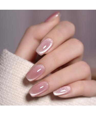 Jelly Cat Eye Gel Nail Polish Pink Glitter Crystal Gel Polish Glitter Pink Magnetic Nail Polish Soak Off UV/LED Sparkle Shiny Holographic Cat Eye Gel Polish for Nail Art Manicure Salon DIY at Home - Buy Online on GoSupps.com