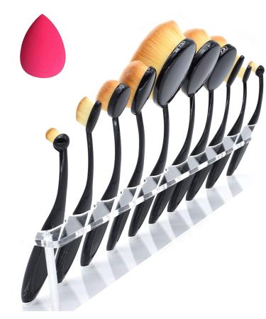 Dolovemk Oval Makeup Brush Set 10-part mixed brush for eyeshadow/foundation/blush professional makeup brush for concealer/bb cream beauty sponge blender (black)