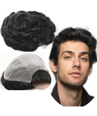 Real hair toupet for men yanahair wavy hair 0.04-0.06mm V-Loop PU thin skin hair system yanaair European real hair parts toupet real hair wig man (10x8 " #1b natural black) - Buy Online on GoSupps.com