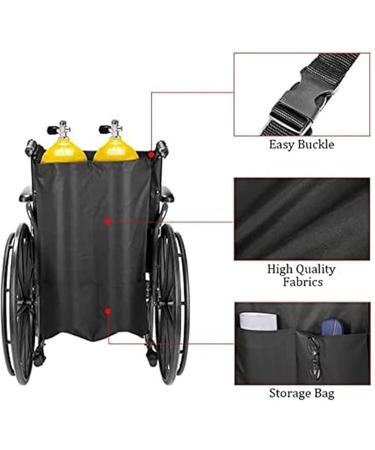 Dual Oxygen Cylinder Bag Adjustable Shoulder Strap Reinforce Base Wheelchair Storage Bag with Storage Compartment for E and D Oxygen Tank - Buy Online on GoSupps.com