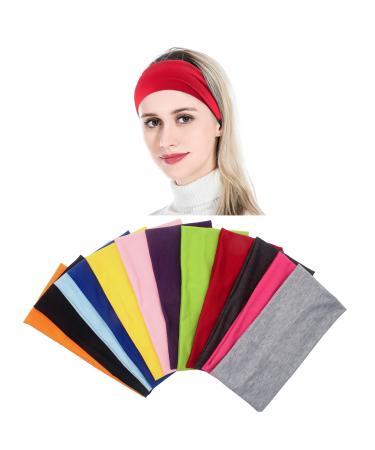 Yeshan Pack of 12 Wide 5 Inch Wicking Stretchy Athletic Bandana Headbands / Head wrap / Yoga Headband / Head Scarf / Best Looking Hairband for Sports or Fashion Candy Colors in Wide No3 12PCS