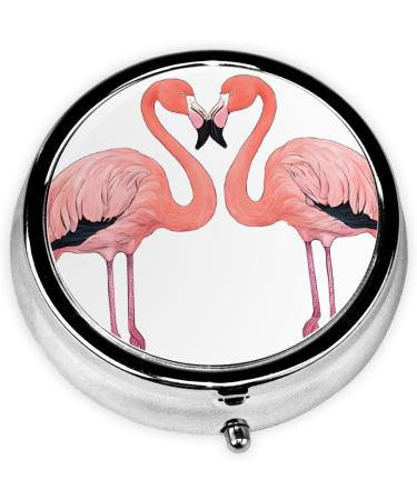 Shop Ink Flamingos Round Pill Box - 3 Compartment Mini Decorative Travel Organizer for Vitamins & Medicine - Buy Online on GoSupps.com