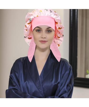 Arqumi Large Silk Bonnet 2PCS - Adjustable Satin Hair Wrap for Sleeping - Elastic Stay On Head - Women's Hair Care - Black & Pink - Buy Online on GoSupps.com
