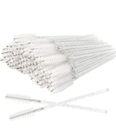 300 PCS Crystal Eyelash Mascara Wands Disposable Lash Brushes for Extensions Makeup Brush Applicators Tool Kit, All white Crystal All white