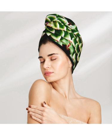 Blooming Cactus Flower Coral Velvet Dry Hair Cap with Buttons - Anti Frizz for Curly Long & Thick Hair - Black - Buy Online on GoSupps.com