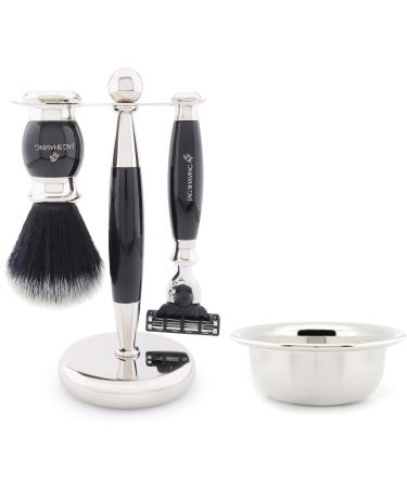 JAG Shaving Razor Set - 4-Piece Premium Shaving Kit with Black Synthetic Brush 3 Edged Razor Bowl & Rack - Perfect Gift Set - Buy Online on GoSupps.com