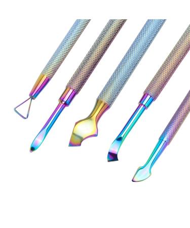 5pcs Nail Art Tools Pusher Remover Chameleon Double Sides Stainless Steel Dead Skin Stick Rod Manicure Care Tool Set JIGT01-05