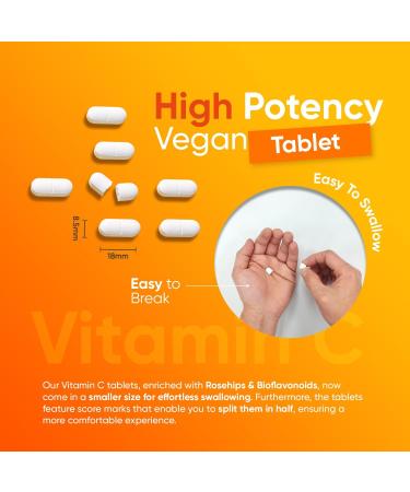 Vitamin C 1000mg High Strength Tablets with Rosehip & Bioflavonoids - Vegan Immune System Boost for Men & Women - Buy Online on GoSupps.com