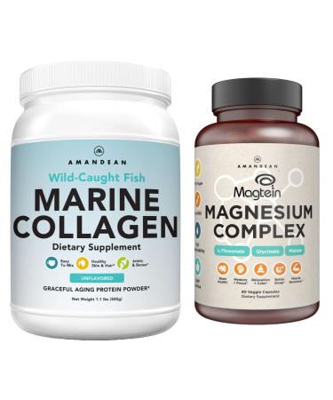 AMANDEAN Premium Magnesium Complex & Marine Collagen Bundle. High-Absorption Magnesium Threonate Glycinate & Malate. Wild-Caught Hydrolyzed Fish Collagen Protein. Support Quality Sleep Skin & Mood