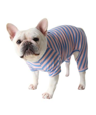 BT BEAR Dog clothing colorful striped pajamas made of soft cotton overall bulldog one -piece costume for puppies small medium -sized dogs (L blue and pink) L blue/pink