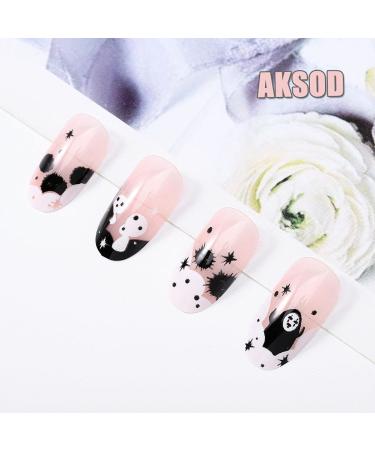 Ghost Press on Nails Short Glossy Virus Fake Nails Almond Cartoon Print - 24Pcs Set (Style G) - Buy Online on GoSupps.com