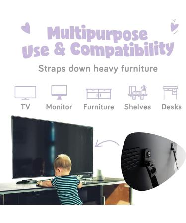 2 Pcs TV Straps Child Safety Furniture Anchors - Adjustable Wall Mounts for Baby Proofing Flat Screen TVs, Dressers & Cabinets - Heavy Duty, Long VESA Screws for Latest TVs - Black - Buy Online on GoSupps.com