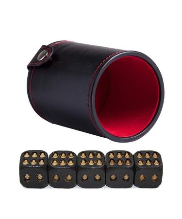 Red Lining Leather Professional Dice Cup with 5pcs Black Mini Death Skull Dice for Party Playing Drinking Death Table Game Party Tool