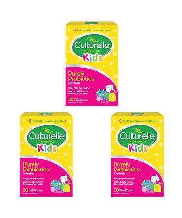 Culturelle Kids Chewable Daily Probiotic for Kids Ages 3+ 30 Count #1 Pediatrician-Recommended Brand Natural Berry Flavored Daily Probiotics for Digestive Health Oral Care & Immune Support 30 Count (Pack of 3)