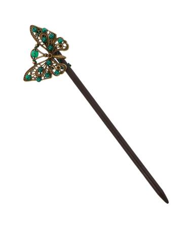 Lurrose Hair Stick Wooden Ethnic Chinese Butterfly Bridal Hairpin Wedding Hair Accessories for Women Lady