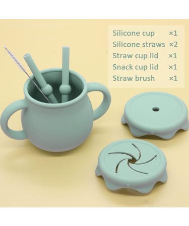 Ginbear 2-in-1 Silicone Sippy Cup with Straw & Snack Lid | 8.5oz Spill-Proof Toddler Training Cup (Hazy Green) - Ages 12M+ - Buy Online on GoSupps.com