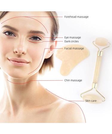 Gua Sha Facial Tool Natural Jade Roller Guasha Skin Scraper Facial Set Facial Stone Firming Face Anti-Aging Puffy Eyes Massager Neck Anti Wrinkle-Yellow set with box - Buy Online on GoSupps.com