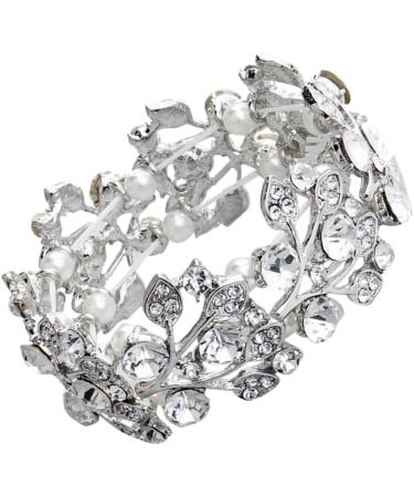 Buy Healvian 3-Stone Pearl Wedding Dress Accessories | Women's Tennis & Cuff Bracelet - Stretchable Bird Crystal Design - Buy Online on GoSupps.com