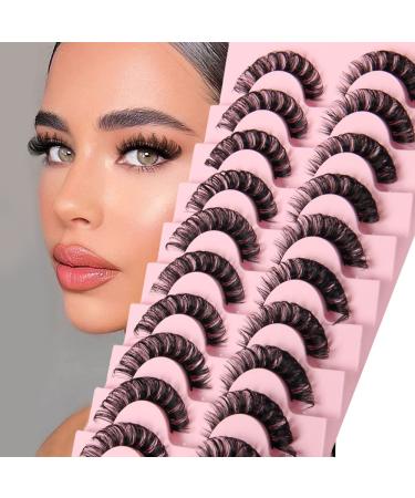 Riya False Eyelashes Russian Strip Lashes Natural Fluffy Wispy D Curly 10 Pairs Reusable Fake Eyelashes Faux Mink Eyelashes Thick Short Soft Eyes Lash (002) N2